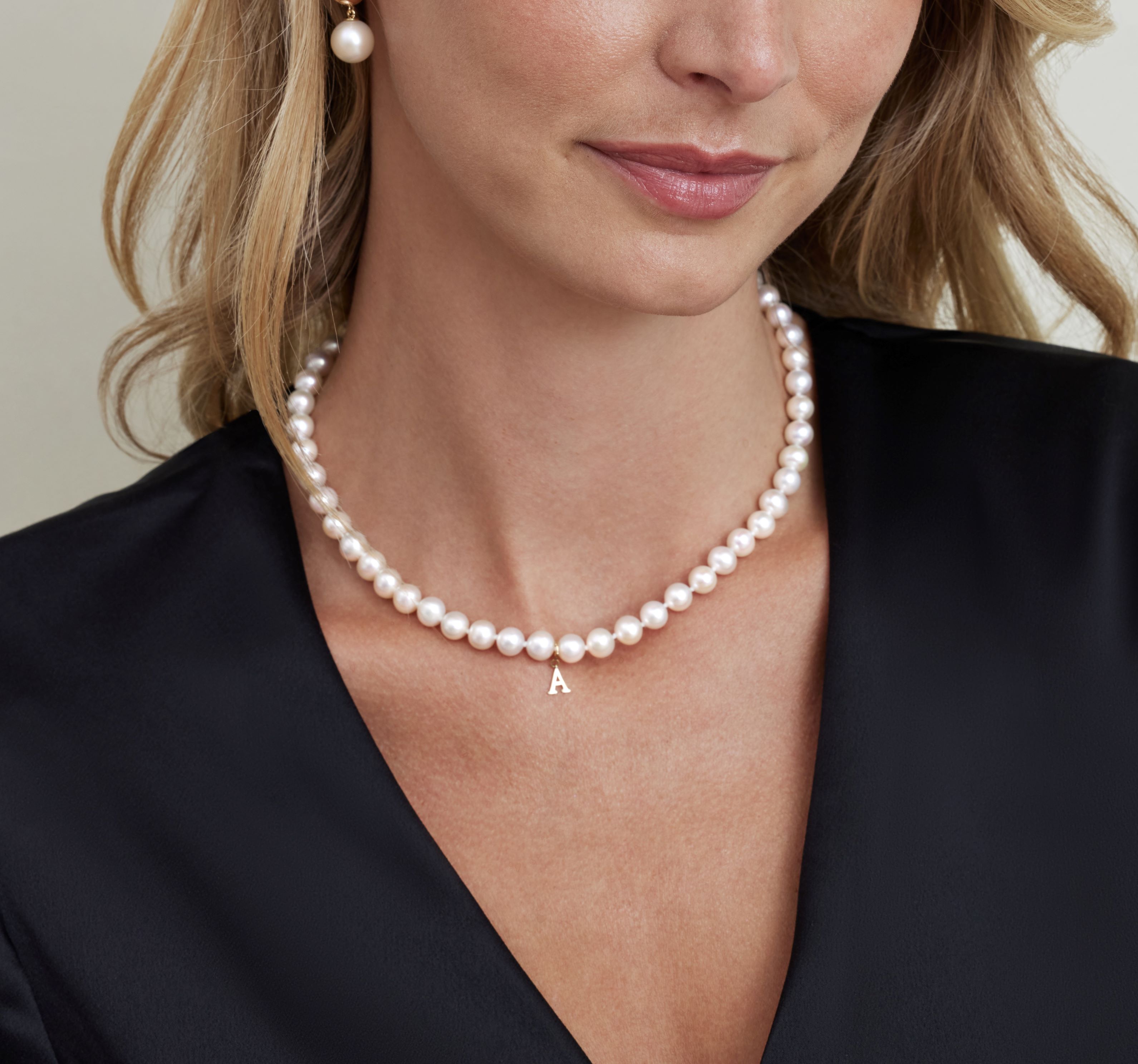 7.5-8.0mm Japanese Akoya White Pearl Necklace - AA+ Quality - Secondary Image