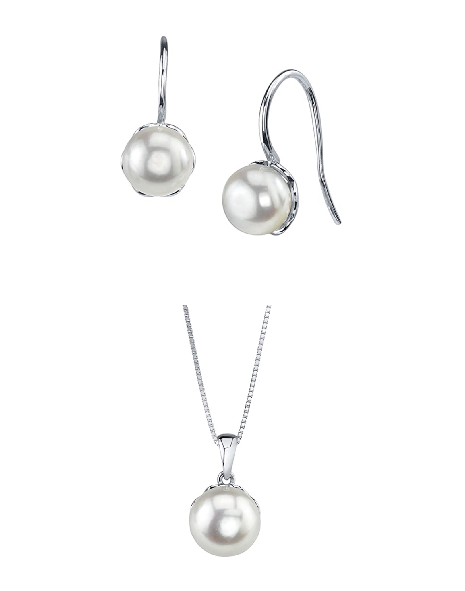 Set aus Anhänger und Ohrringen „Linda“ mit weißen Süßwasserperlen