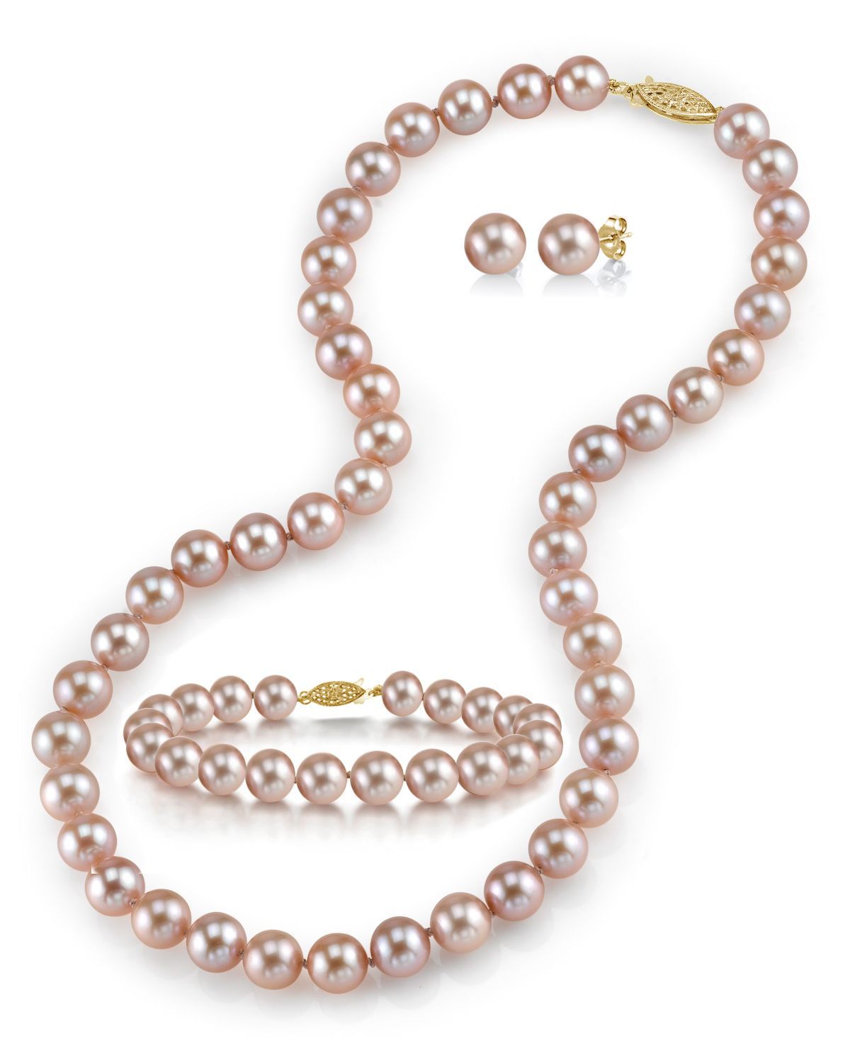 6,5–7,0 mm rosa Süßwasserperlen-Halskette, Armband und Ohrringe – drittes Bild