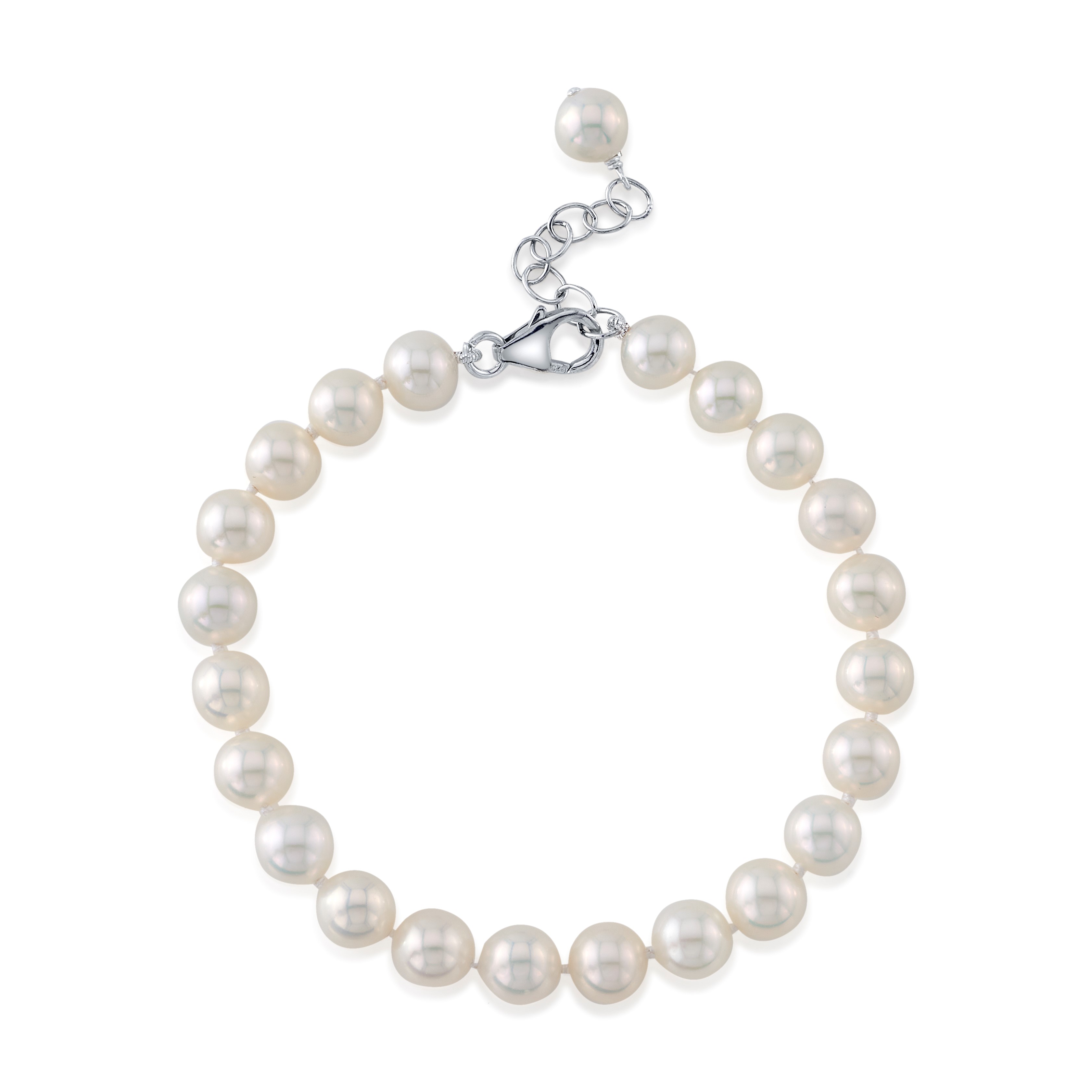 Verstellbares Armband mit weißen Süßwasserperlen (7,5–8,5 mm)
