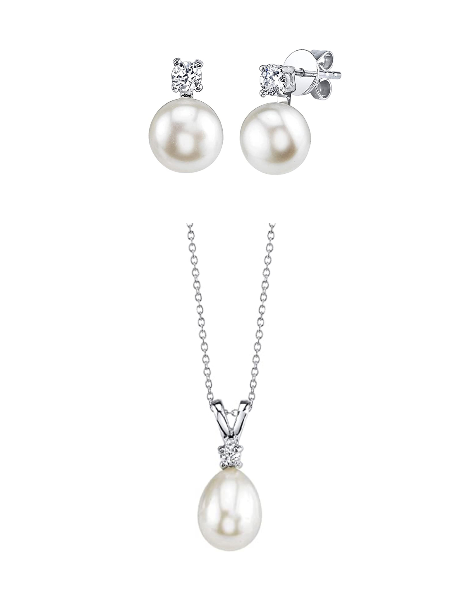 Rosalie-Schmuckset mit weißer Süßwasserzuchtperle und Zirkonia