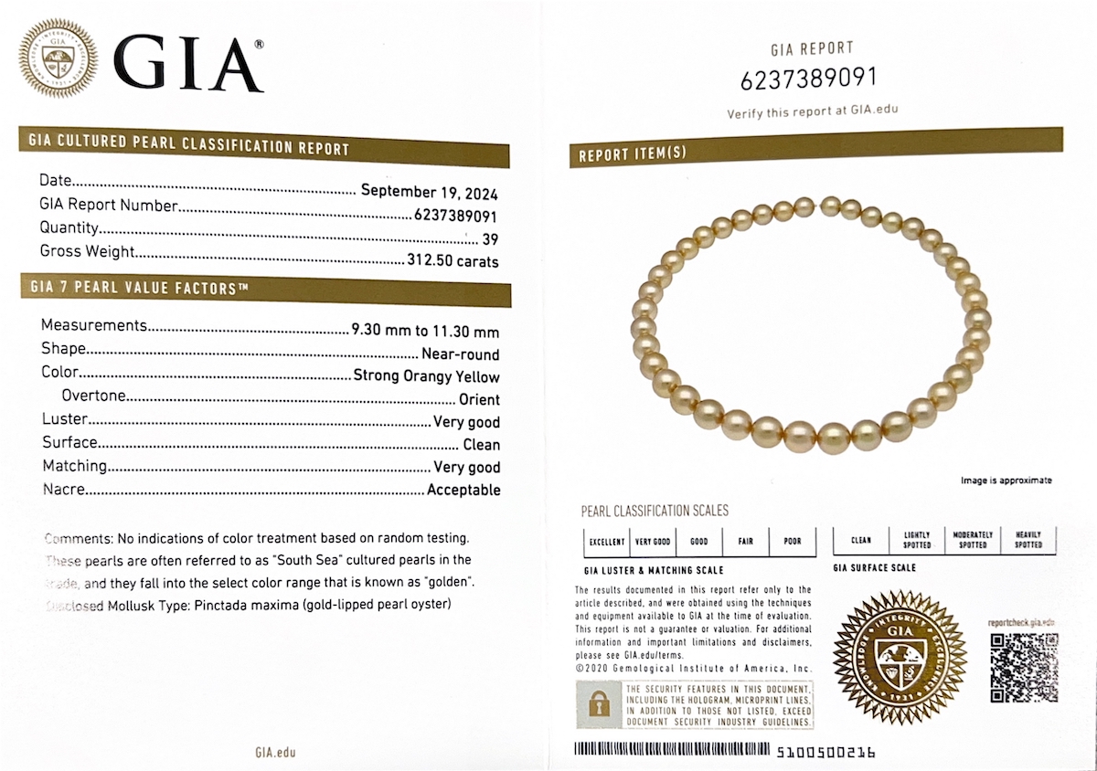 9–11 mm goldene Südseeperlenkette – GIA-zertifiziert – Zweites Bild