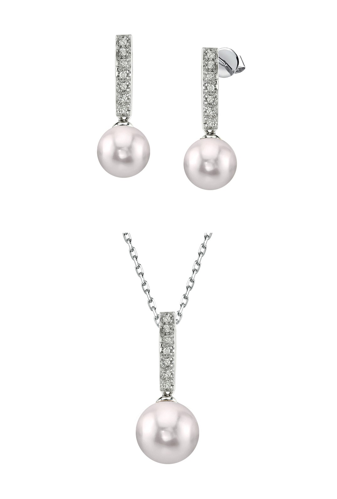 Akoya-Perlen-Anhänger und Ohrringe mit Diamanten