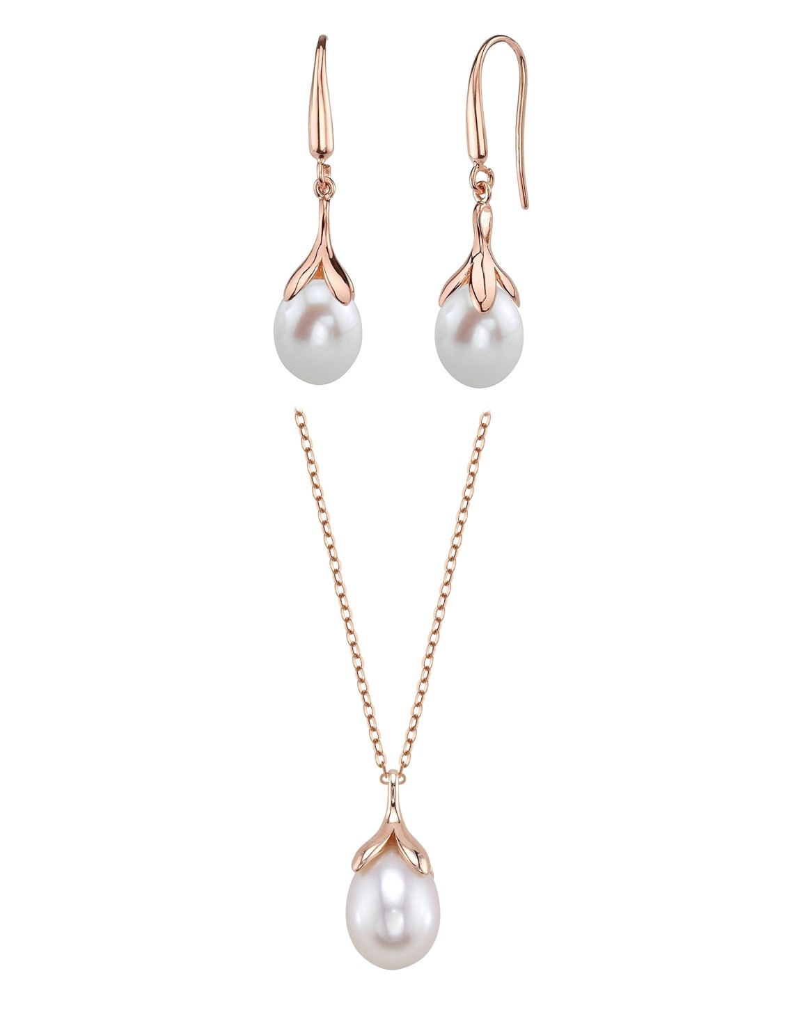 10–11 mm Süßwasserperlen-Set mit rosévergoldetem Oliven-Tropfen-Anhänger und Ohrringen