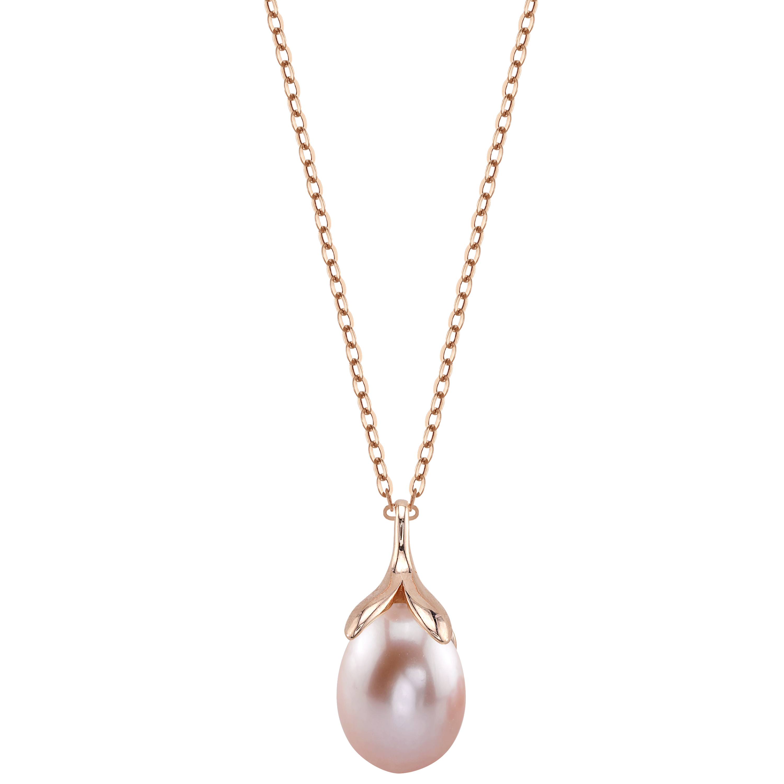 10–11 mm rosa Süßwasserperle, rosévergoldeter Oliven-Tropfen-Anhänger