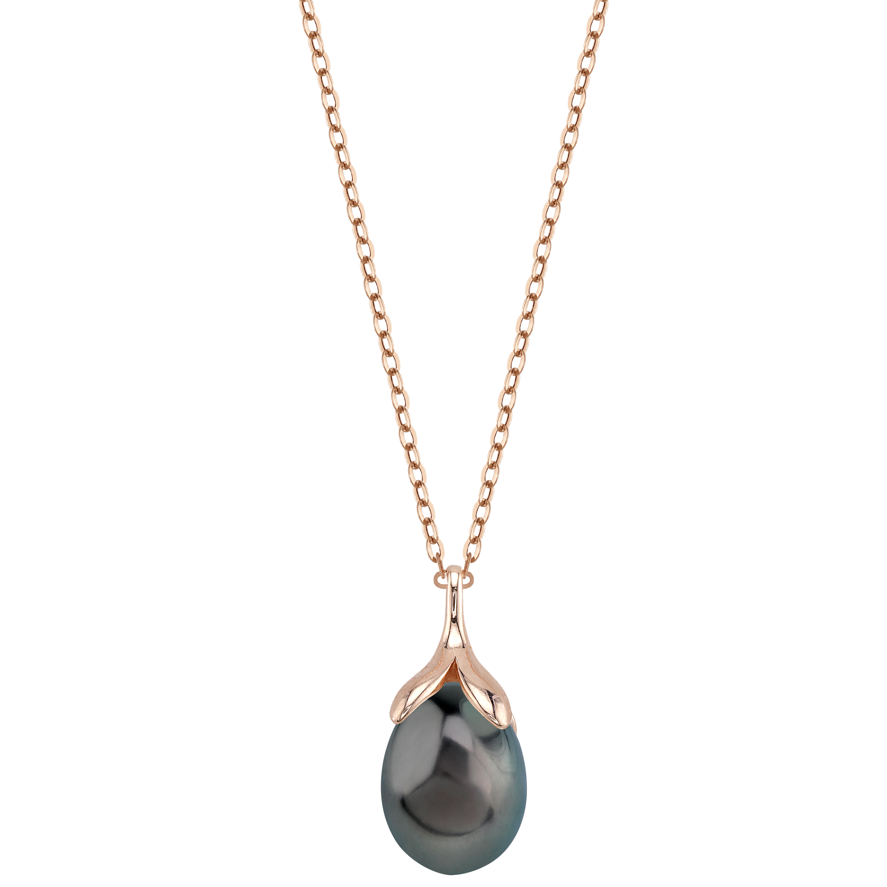 10–11 mm Tahiti-Südseeperle, rosévergoldeter Olivenanhänger