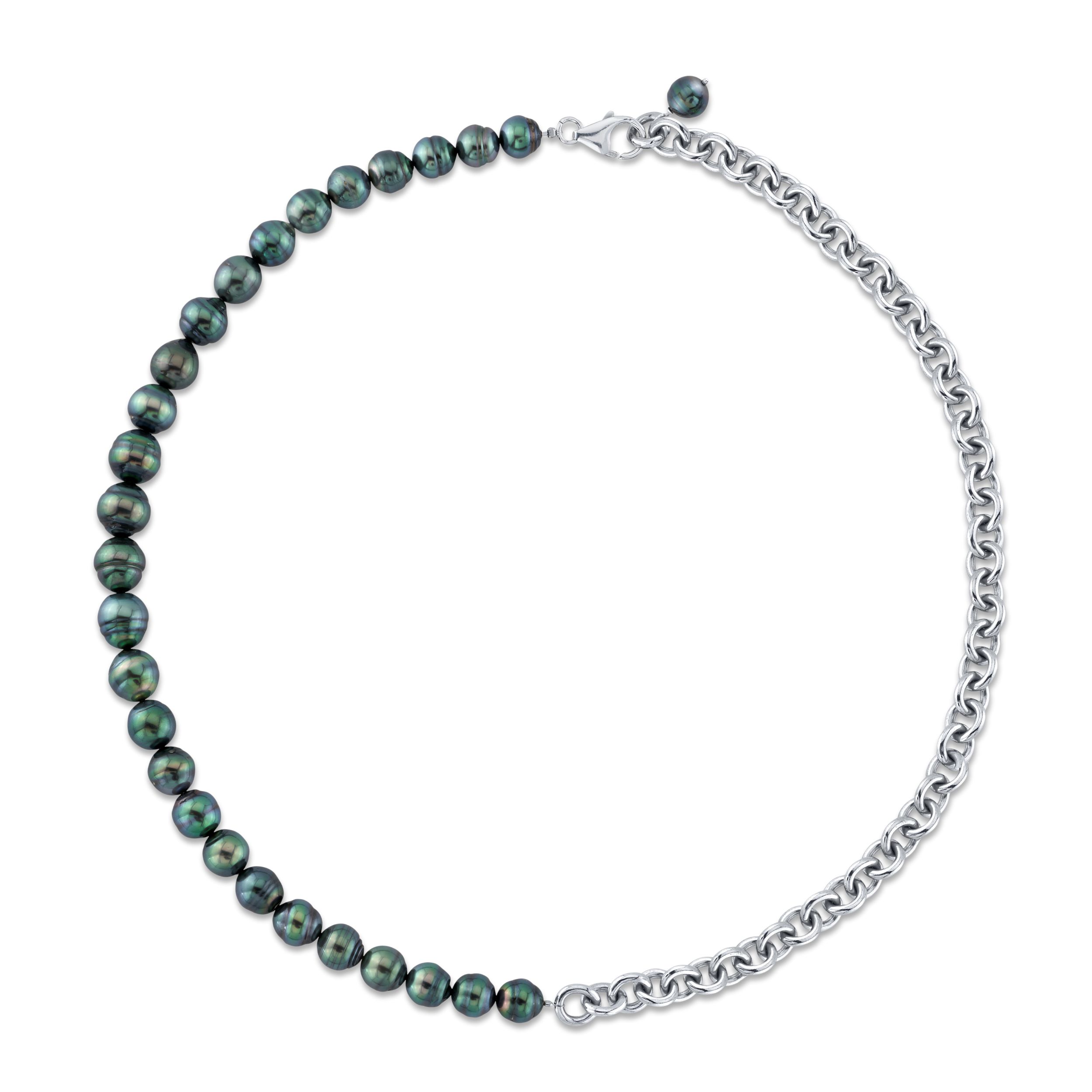 8–9 mm Logan – Halskette mit schwarzen tahitischen Barockperlen und Kette