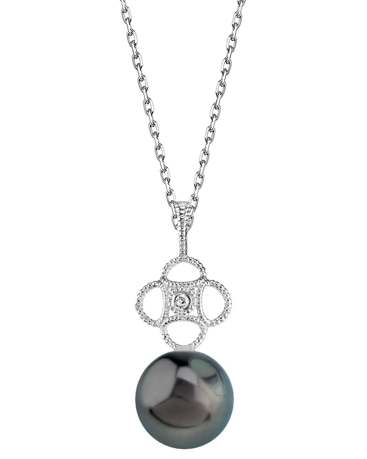 Anhänger mit tahitischer Südseeperle und Diamanten im Spitzenmuster
