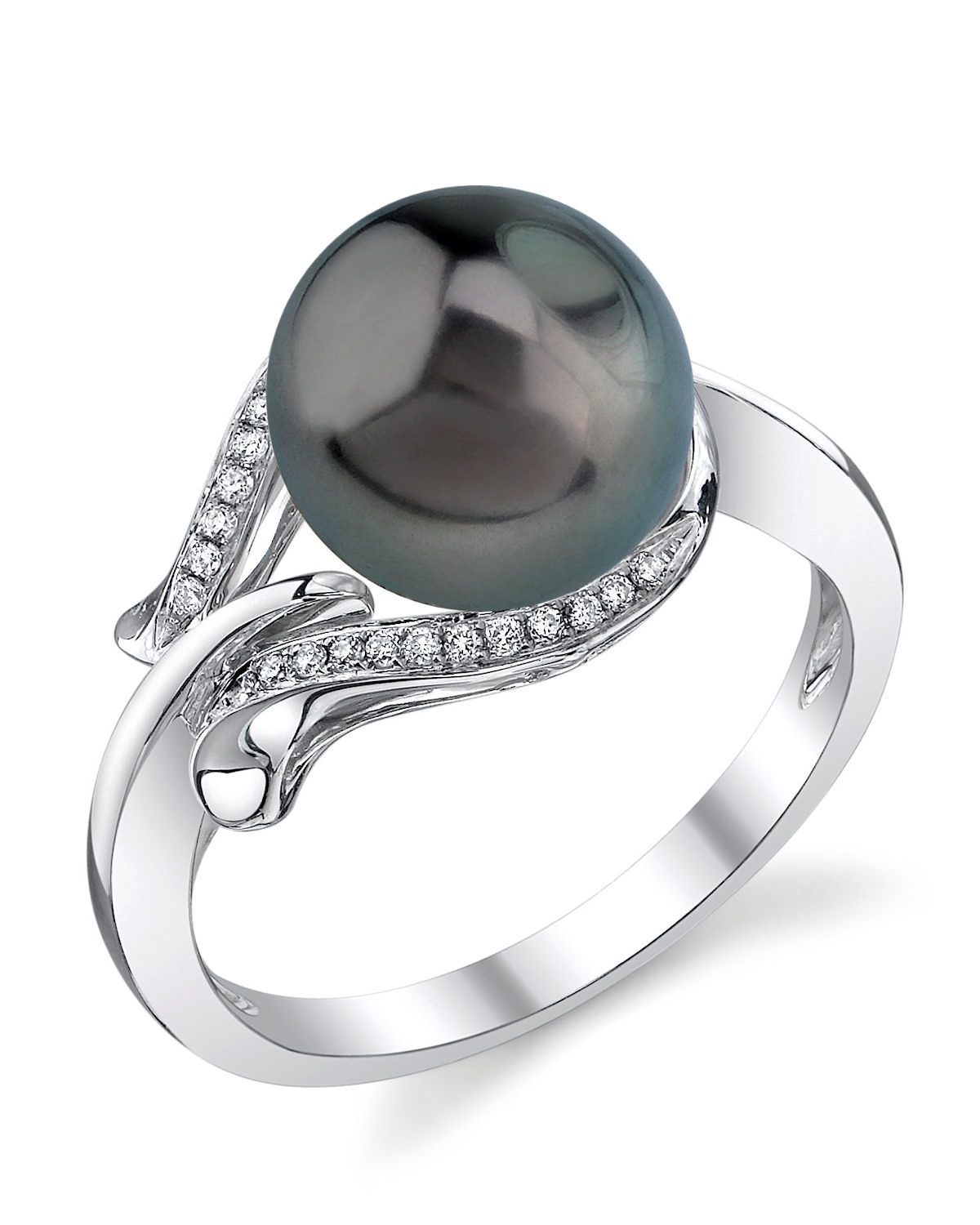 Ring aus Tahiti-Südseeperle und Diamanten in Weidenform