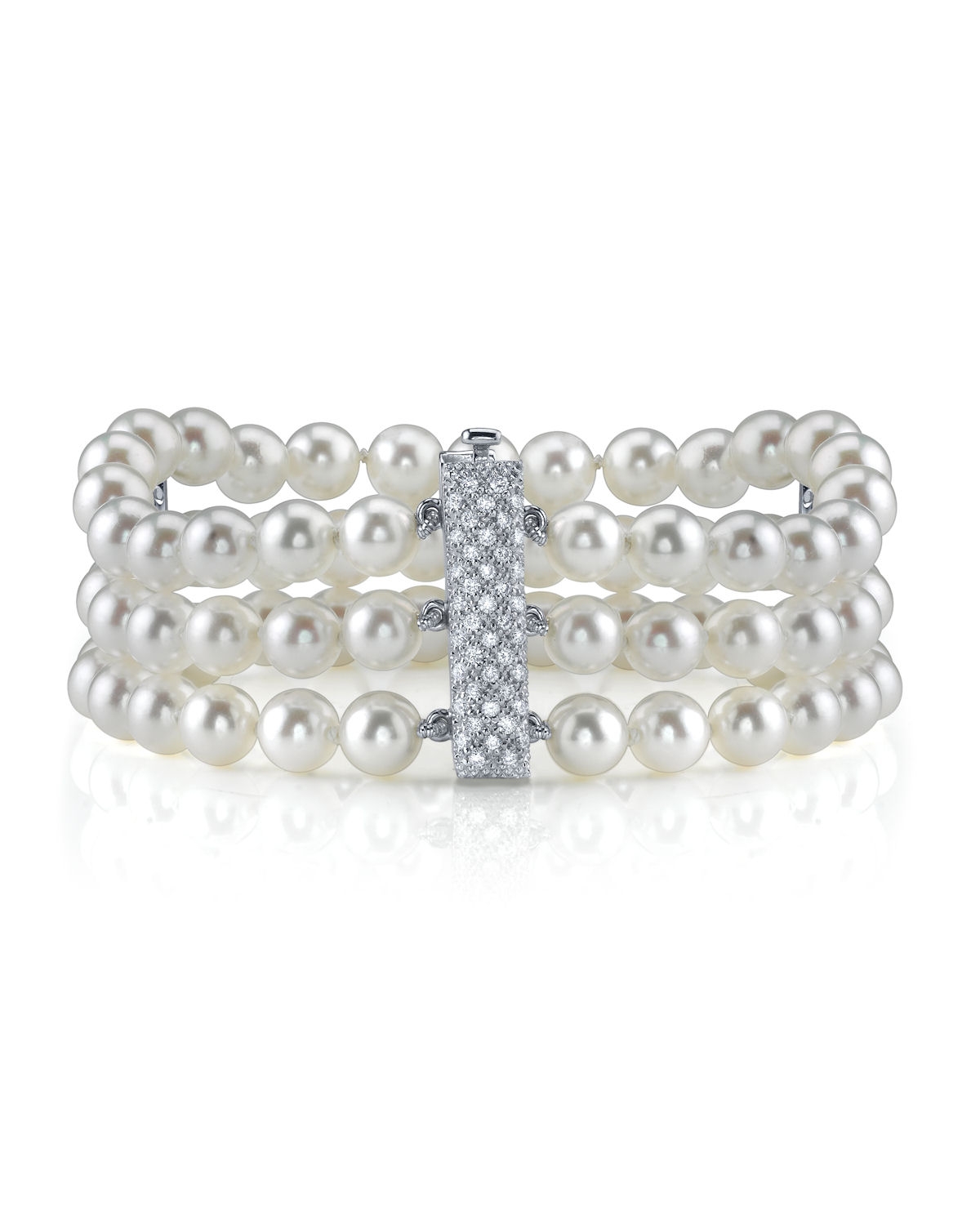 Hanadama Akoya Dreifach-Perlenarmband mit Diamanten