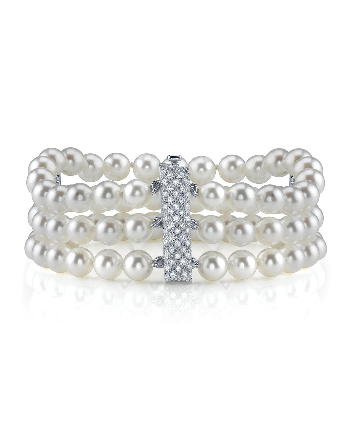 Japanisches Akoya-Armband mit drei Perlen und Diamanten – Zweites Bild