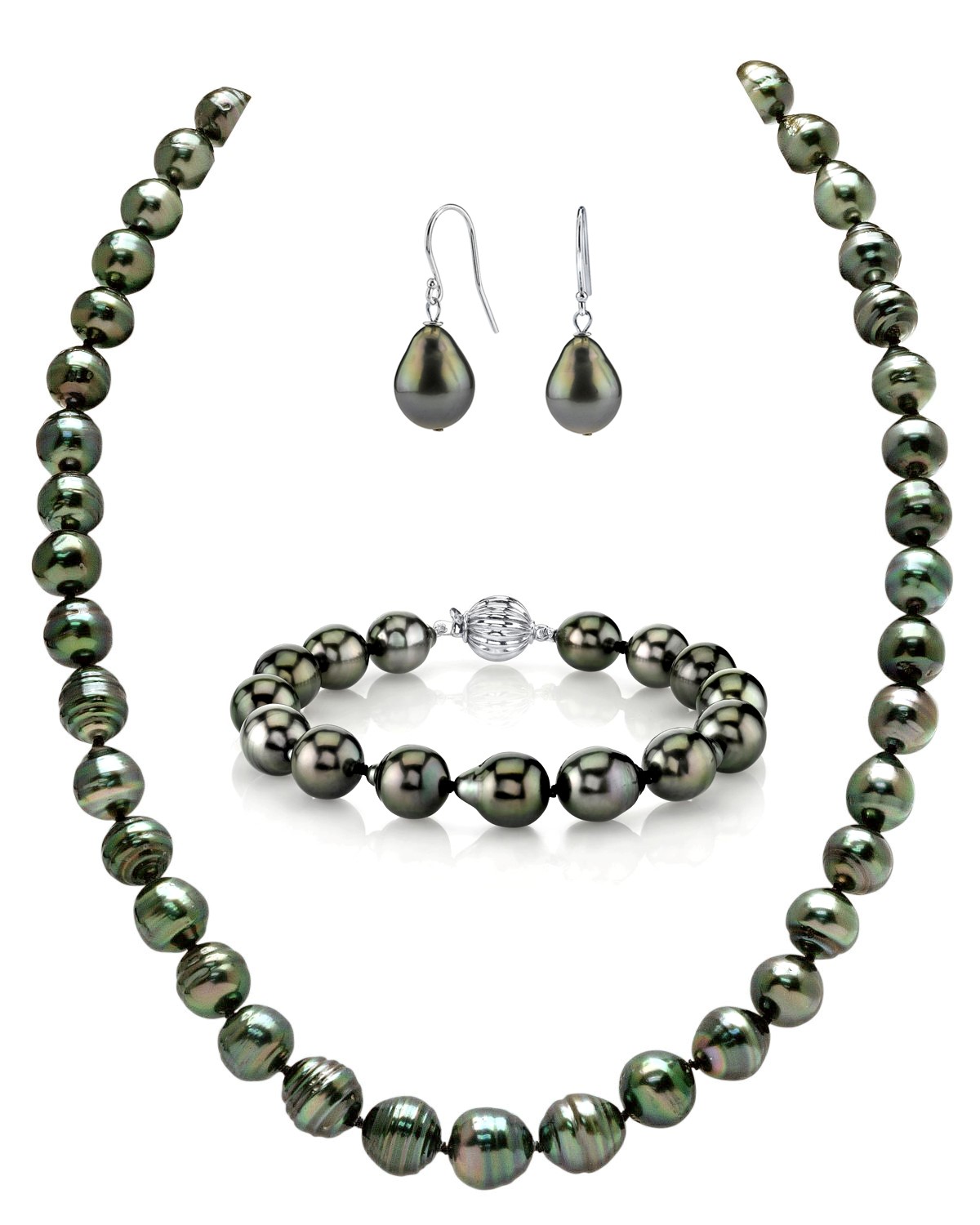 Tahitian South Sea Circle - Baroque Pearl Necklace, Bracelet, Tincup Earrings Set