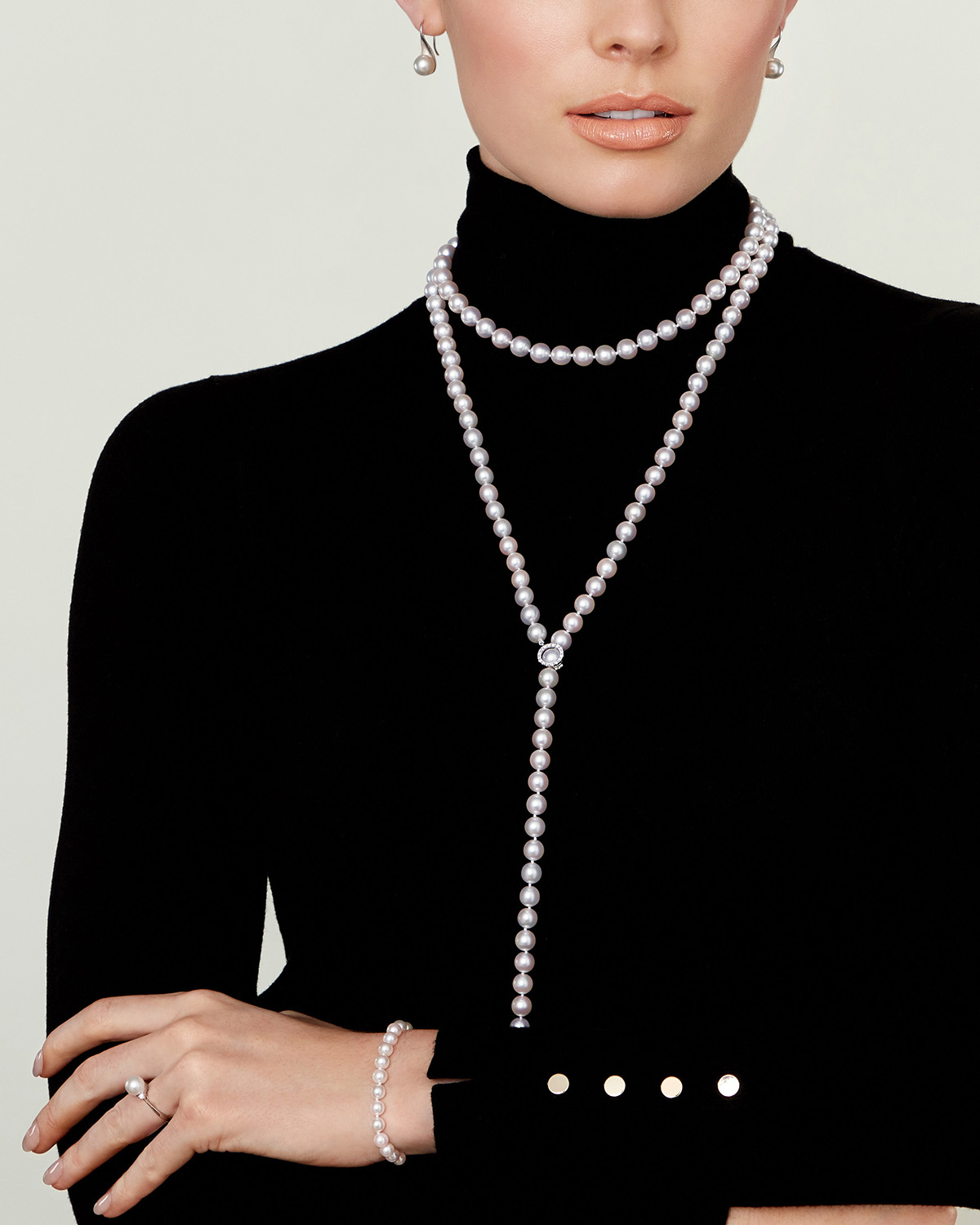 White Freshwater Pearl Adjustable Lariat Y - Shape 51 Inch Rope Length Necklace - AAAA Quality - Model Image