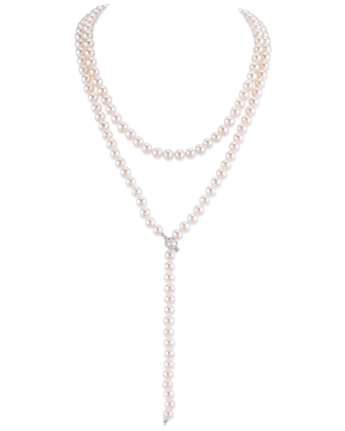 White Freshwater Pearl Adjustable Lariat Y - Shape 51 Inch Rope Length Necklace - AAAA Quality