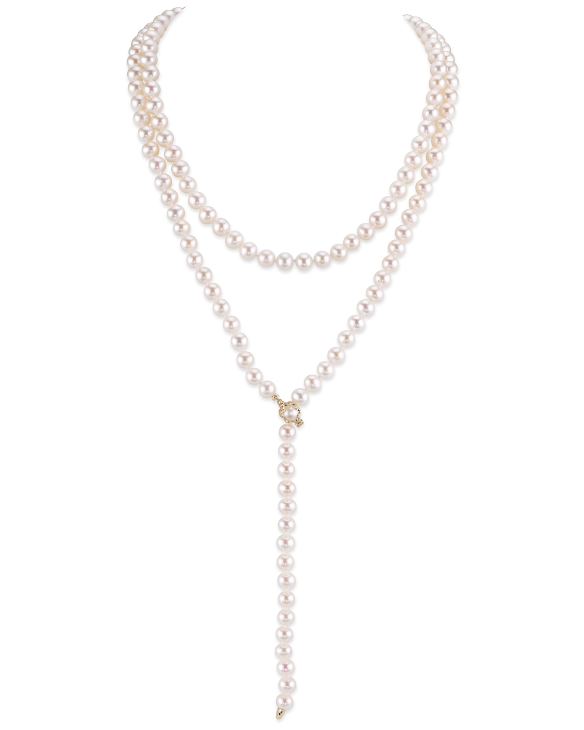 White Freshwater Pearl Adjustable Lariat Y - Shape 51 Inch Rope Length Necklace - AAAA Quality - Secondary Image