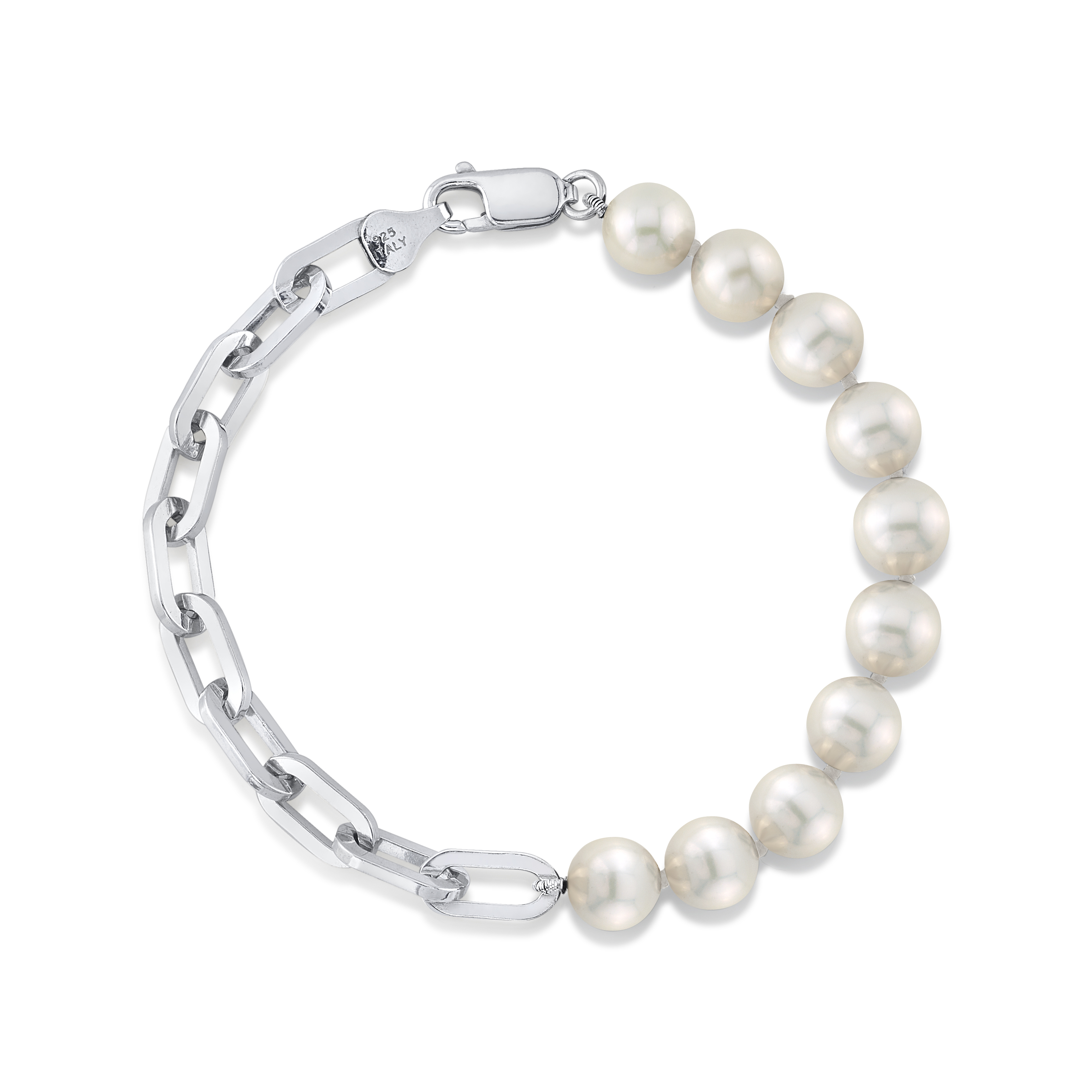 Armband mit 7 mm großen weißen Süßwasser-Scarlett-Perlen und Kette