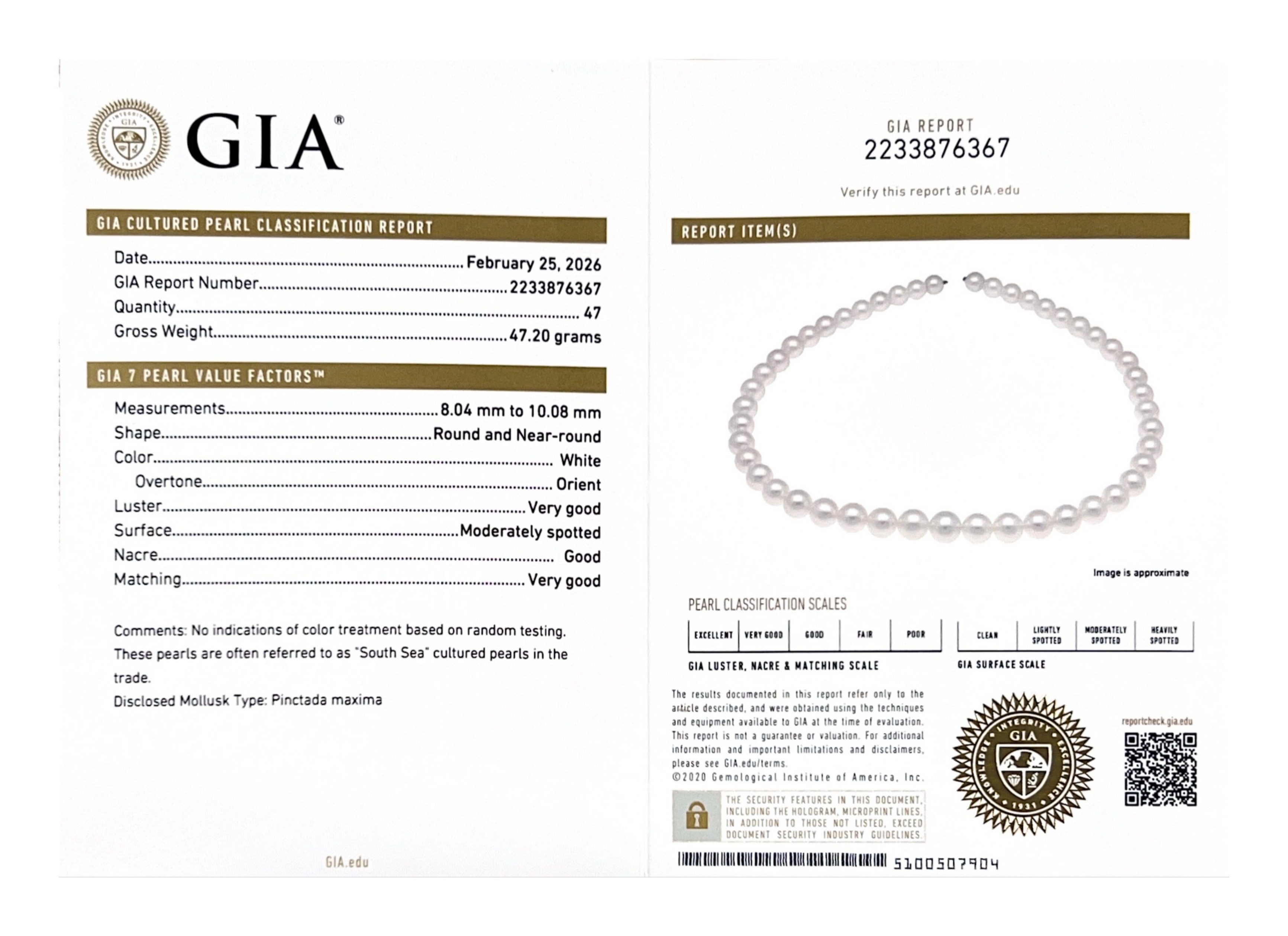 8–10 mm weiße Südseeperlenkette – GIA-zertifiziert – Drittes Bild