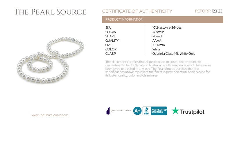 Opera Length 10-12mm South Sea Pearl Necklace - AAAA Quality-Certificate