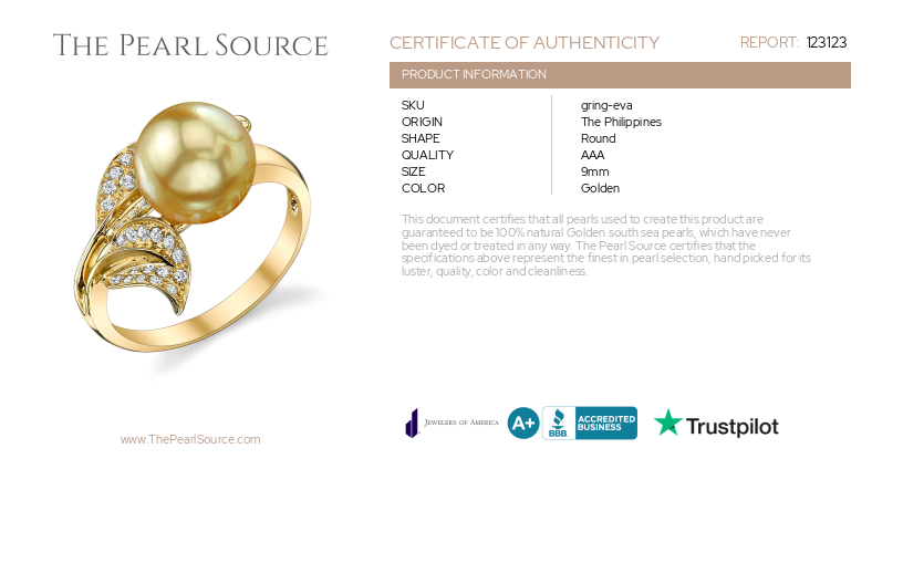 Golden South Sea Pearl & Diamond Eva Ring – Zertifikat