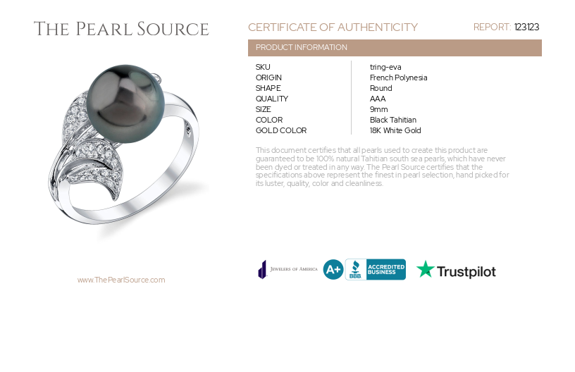 Tahitian South Sea Pearl & Diamond Eva Ring – Zertifikat
