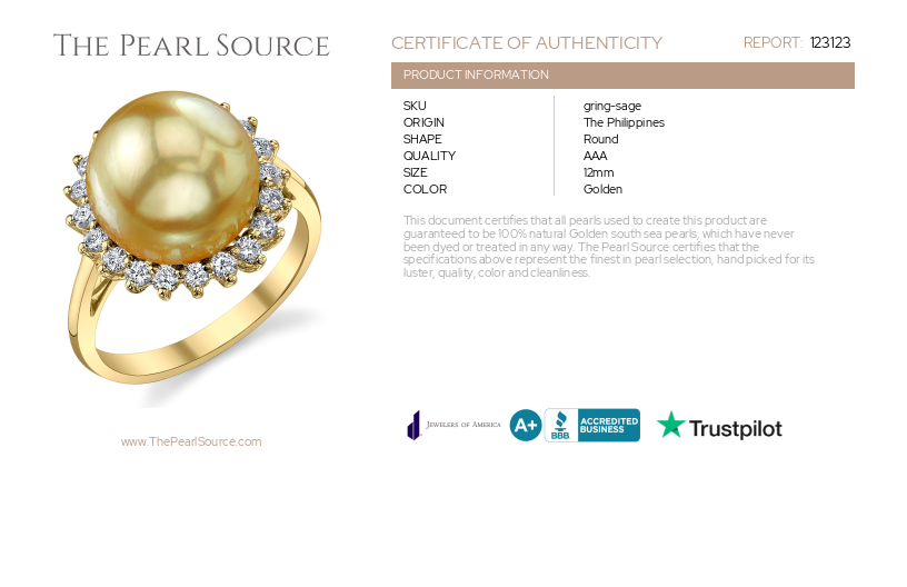 Ring „Golden Pearl & Diamond Sage“ – Zertifikat