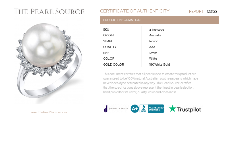 Südseeperlen- und Diamant-Ring „Sage“ – Zertifikat