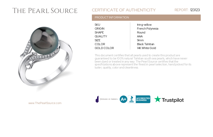 Tahitianischer Südseeperlen- und Diamant-Willow-Ring – Zertifikat