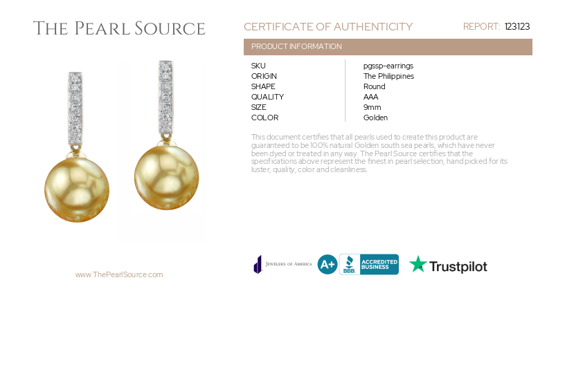 Goldene Perlen-Diamantohrringe – Zertifikat