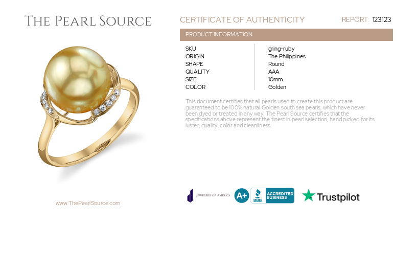 Ring mit goldener Perle und Diamanten – Zertifikat