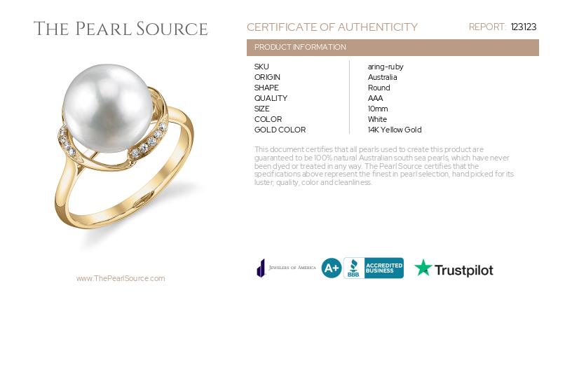 Ring mit weißer Südseeperle, Diamanten und Rubin – Zertifikat
