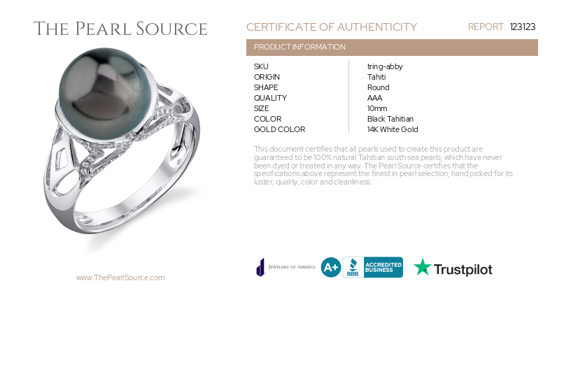 Tahiti-Südseeperle & Diamant-Abby-Ring – Zertifikat