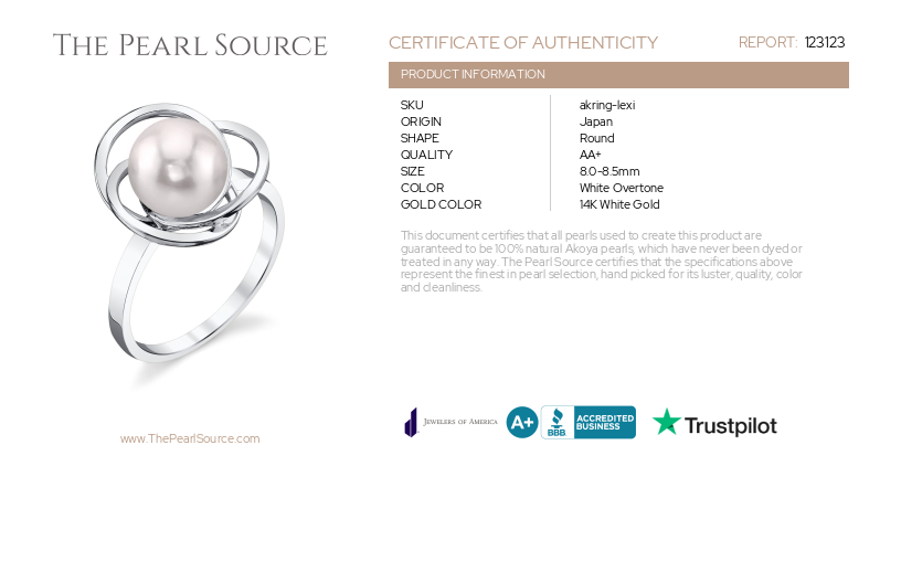 Akoya Pearl Lexi Ring-Certificate