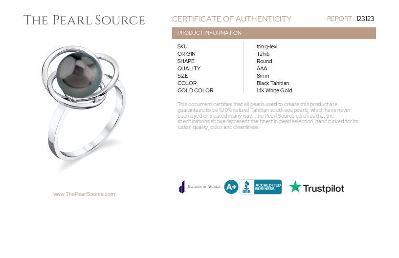 Tahitian South Sea Pearl Lexi Ring-Certificate