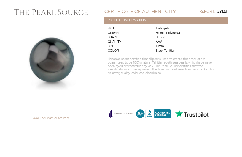 15mm Tahitian South Sea Loose Pearl - Various Colors-Certificate