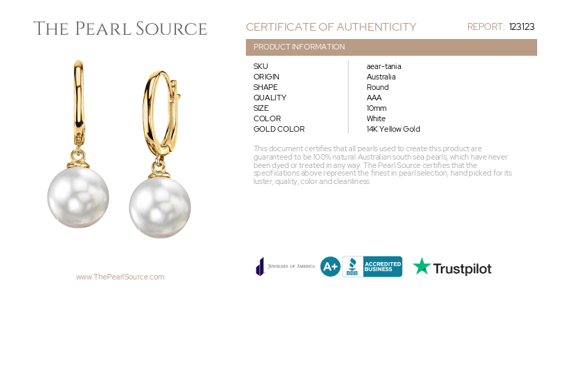 South Sea Pearl Huggie Tania Ohrringe – Zertifikat