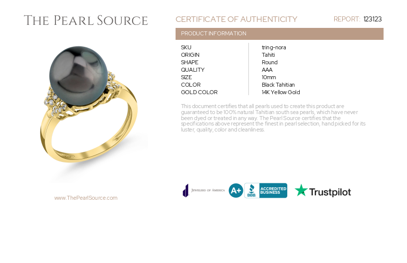 Tahitian South Sea Pearl & Diamond Nora Ring-Certificate
