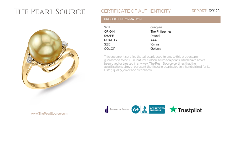 Sia-Ring mit goldener Südseeperle und Diamanten – Zertifikat