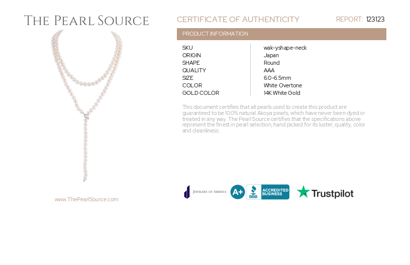 Japanese Akoya White Pearl Adjustable Lariat Y - Shape 51 Inch Rope Length Necklace - AAA Quality-Certificate