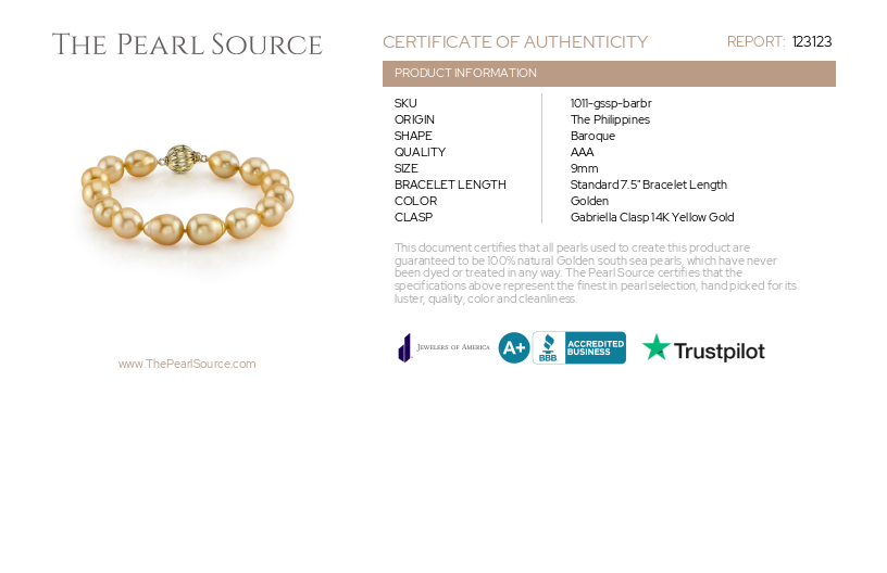 Armband mit barocken Südsee-Tropfenperlen – AAA-Qualitätszertifikat