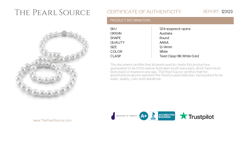 Opera Length 12-14mm South Sea Pearl Necklace - AAAA Quality-Certificate