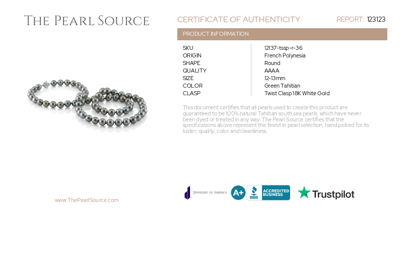 Opera Length 12-13mm Green Tahitian South Sea Pearl Necklace - AAAA Quality-Certificate
