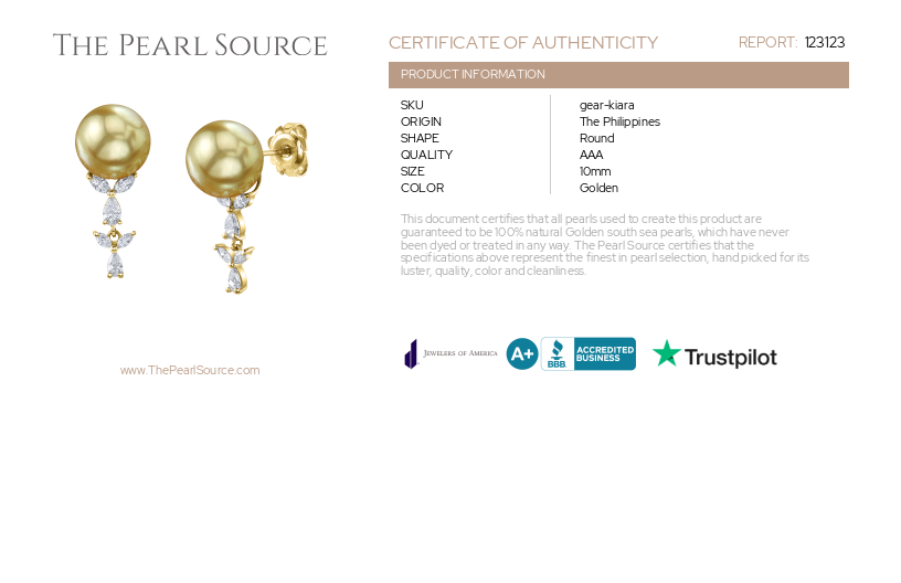 Kiara-Ohrringe mit goldener Südseeperle und Diamanten – Zertifikat
