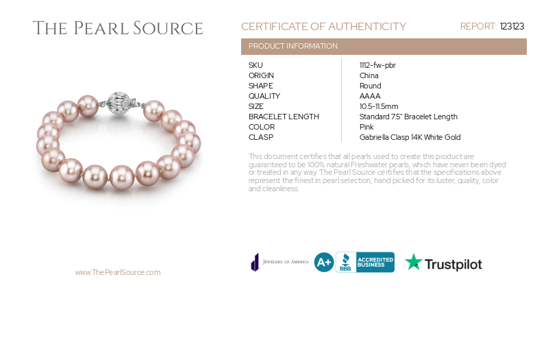 Armband aus rosa Süßwasserperlen, 10,5–11,5 mm – AAAA-Qualitätszertifikat