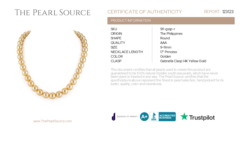 9–11 mm goldene Südseeperlenkette – AAA-Qualitätszertifikat