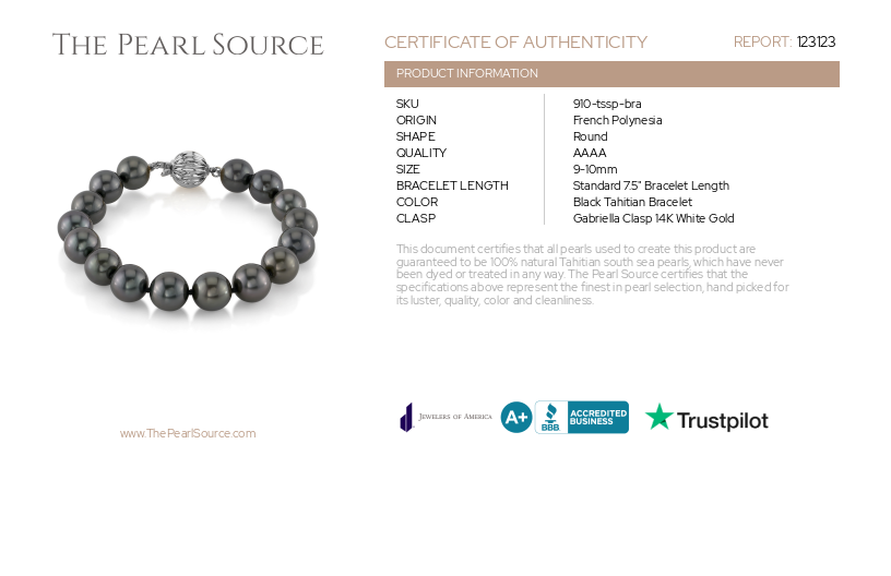 Armband aus 9–10 mm großen Tahiti-Südseeperlen – AAAA-Qualitätszertifikat