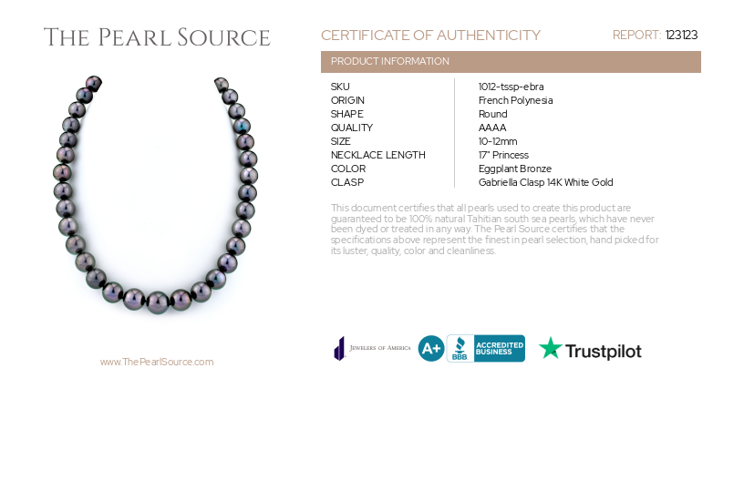 10–12 mm große Tahiti-Südseeperlen-Halskette in Aubergine – AAAA-Qualität – Zertifikat