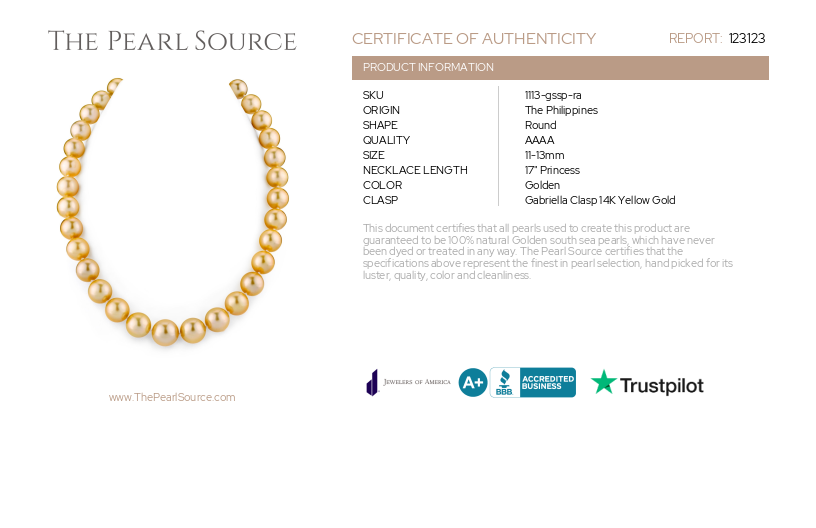 11–13 mm goldene Südseeperlenkette – AAAA-Qualitätszertifikat