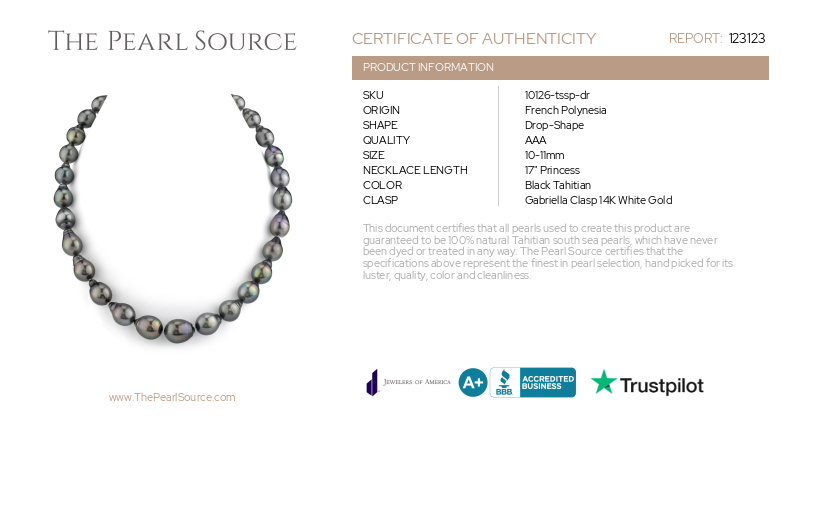 10-11mm Tahitian South Sea Pearl Drop - Shape Necklace-Certificate