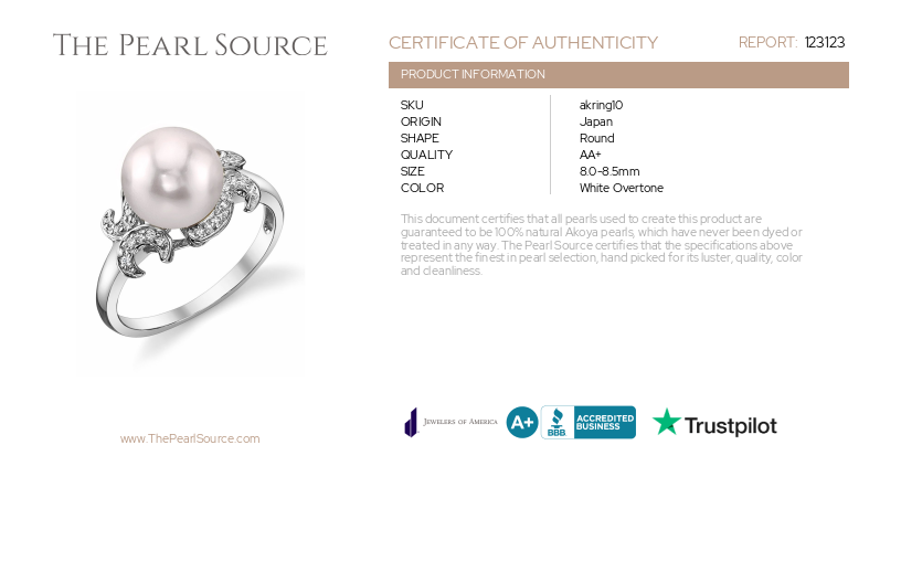 Akoya-Perlen- und Diamant-Kronjuwelenring – Zertifikat