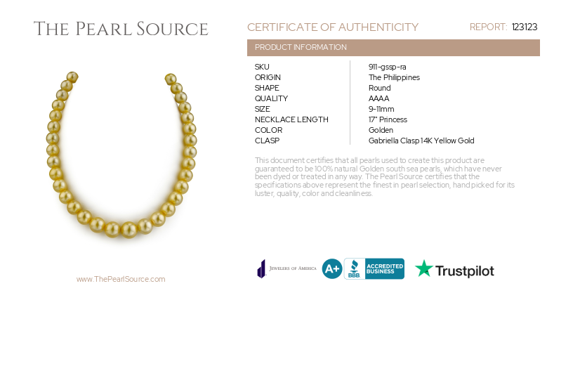 9–11 mm goldene Südseeperlenkette – AAAA-Qualitätszertifikat